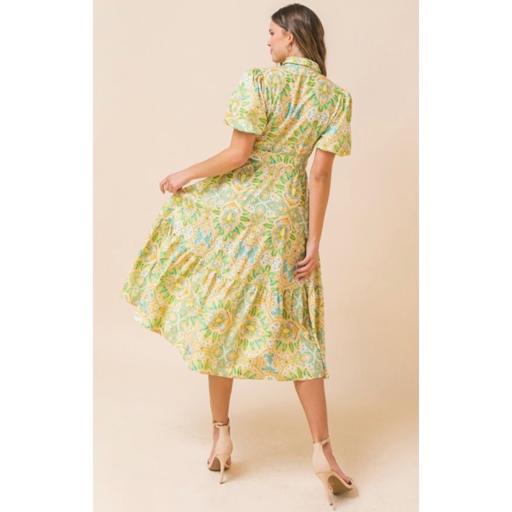 Flying Tomato Paisley Print Tie Waist Ruffle Hem Midi Dress - Picture 5 of 6